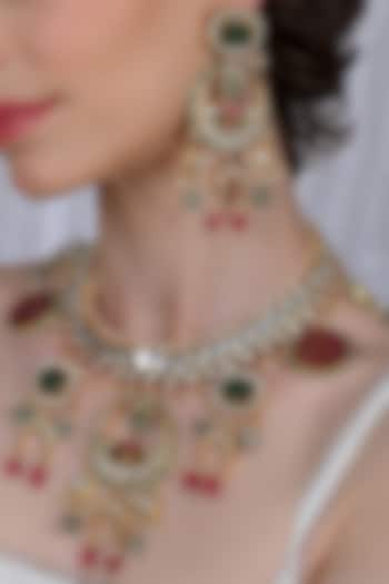 Gold Plated Multi-Colored Jadau Kundan Polki Necklace Set by Shlok Jewels at Pernia's Pop Up Shop