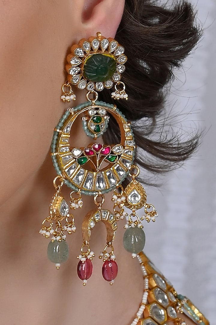 Gold Plated Multi-Colored Jadau Kundan Polki Necklace Set by Shlok Jewels at Pernia's Pop Up Shop
