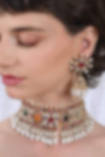 Gold Plated Multi-Colored Jadau Kundan Polki Choker Necklace Set by Shlok Jewels at Pernia's Pop Up Shop