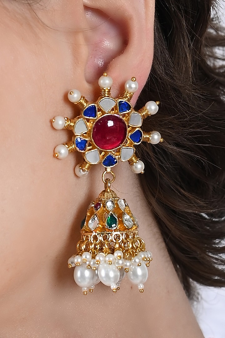 Gold Plated Multi-Colored Jadau Kundan Polki Choker Necklace Set by Shlok Jewels at Pernia's Pop Up Shop