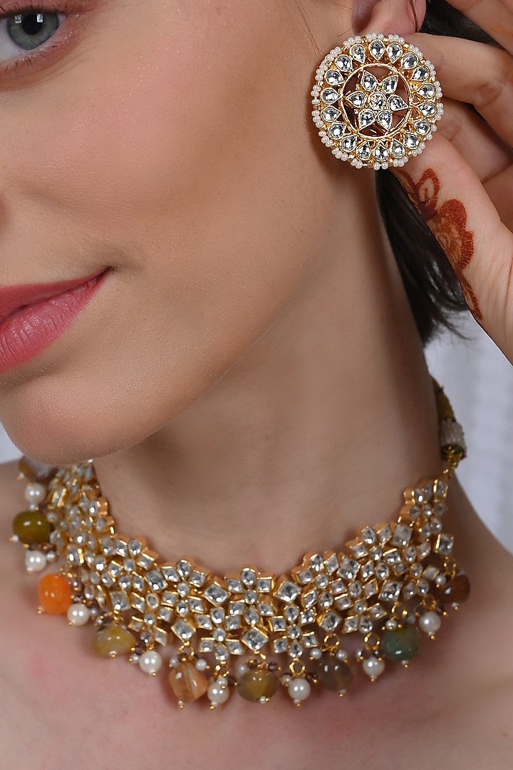 Gold Plated Jadau Kundan Polki Necklace Set by Shlok Jewels at Pernia's Pop Up Shop