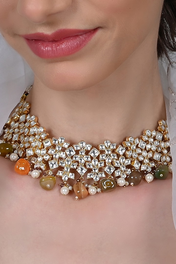 Gold Plated Jadau Kundan Polki Necklace Set by Shlok Jewels at Pernia's Pop Up Shop