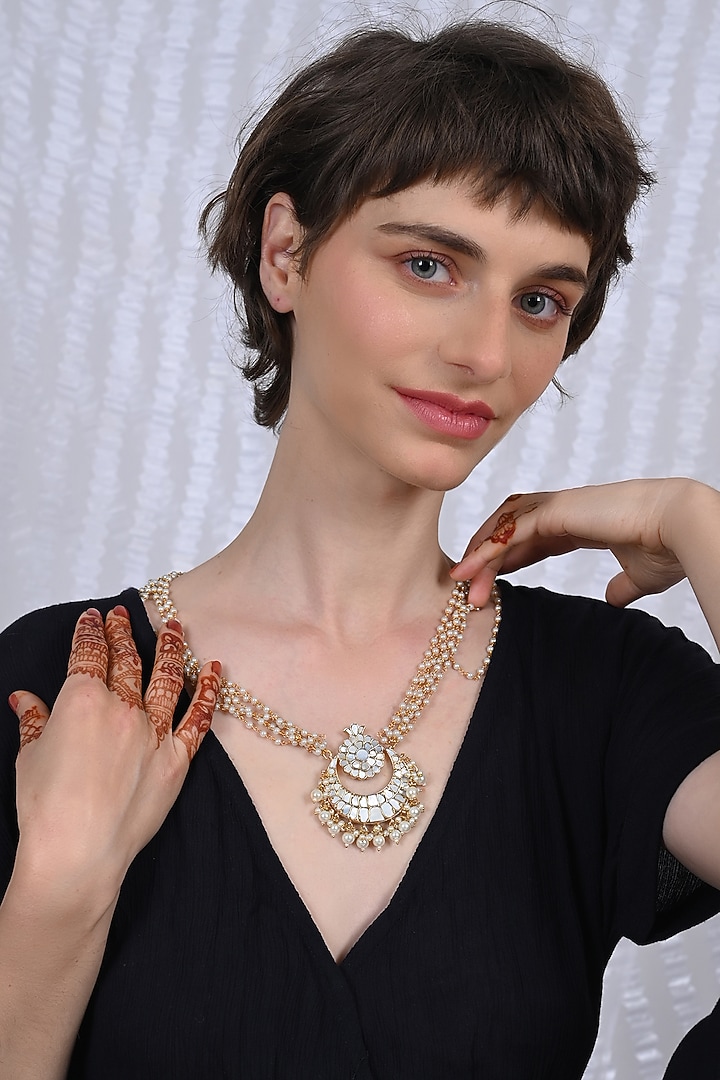 Gold Plated Mother Of Pearl Long Necklace by Shlok Jewels at Pernia's Pop Up Shop