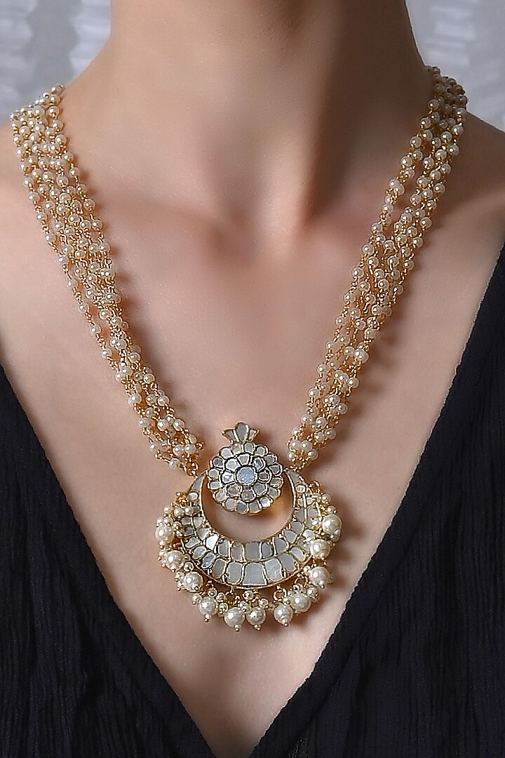 Gold Plated Mother Of Pearl Long Necklace by Shlok Jewels at Pernia's Pop Up Shop