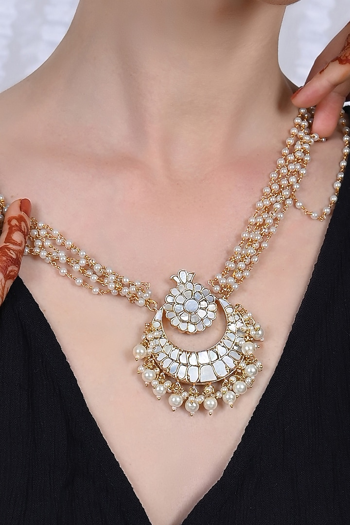 Gold Plated Mother Of Pearl Long Necklace by Shlok Jewels at Pernia's Pop Up Shop