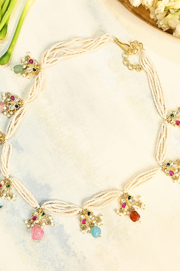 Gold Plated Multi-Colored Jadau Kundan Polki Long Necklace Set by Shlok Jewels at Pernia's Pop Up Shop