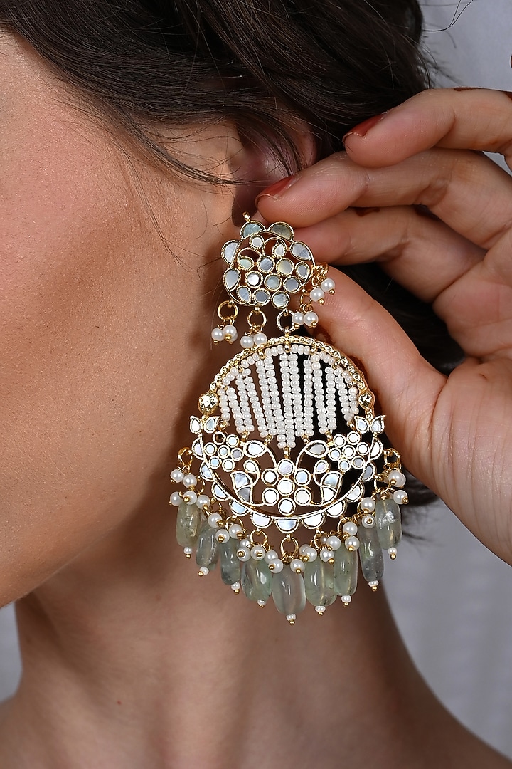 Gold Plated Mother Of Pearl Chandbali Earrings by Shlok Jewels at Pernia's Pop Up Shop