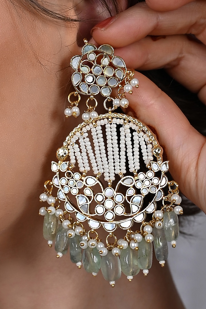 Gold Plated Mother Of Pearl Chandbali Earrings by Shlok Jewels at Pernia's Pop Up Shop