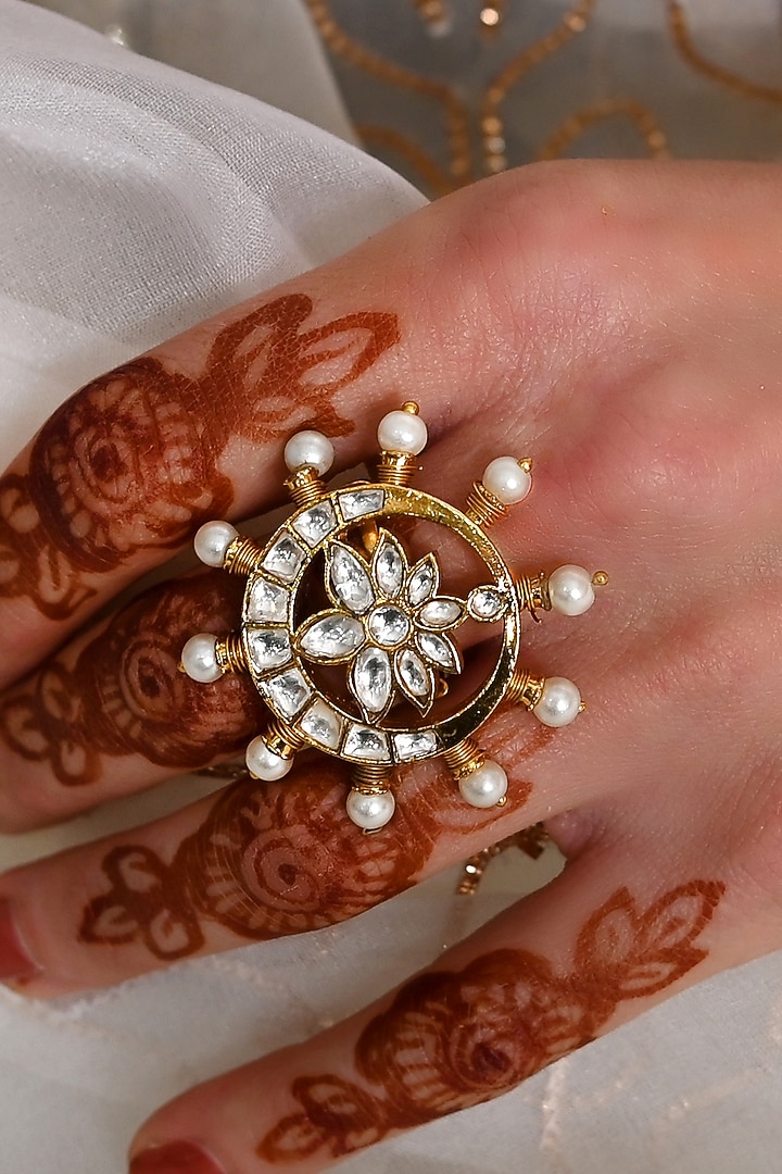Gold Plated Jadau Kundan Polki Ring by Shlok Jewels at Pernia's Pop Up Shop