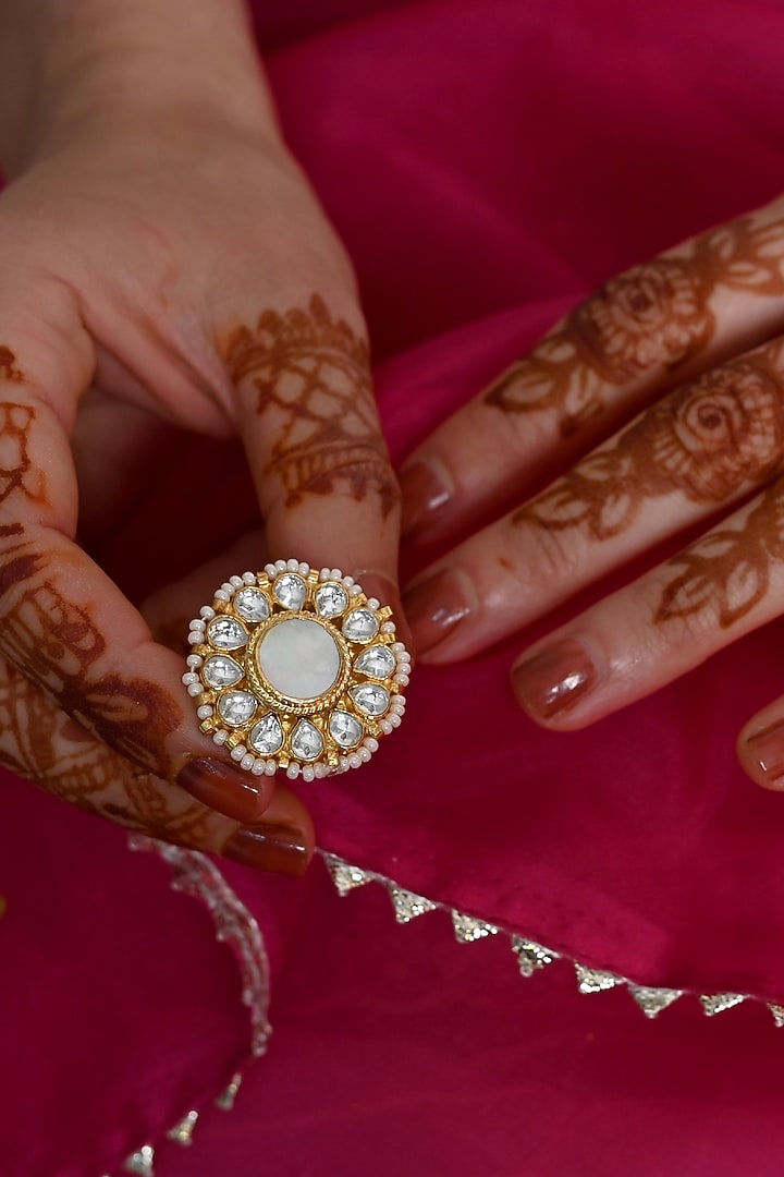 Gold Plated Mother Of Pearl Ring by Shlok Jewels at Pernia's Pop Up Shop