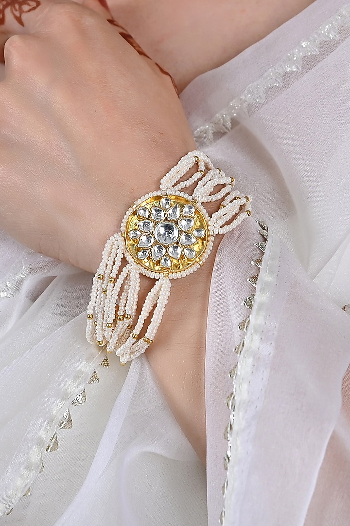 Gold Plated Jadau Kundan Polki Bracelet by Shlok Jewels at Pernia's Pop Up Shop