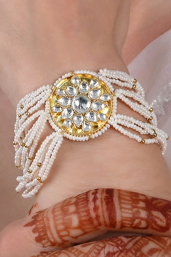 Gold Plated Jadau Kundan Polki Bracelet by Shlok Jewels at Pernia's Pop Up Shop