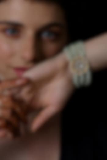 Gold Plated Jadau Kundan Polki Bracelet by Shlok Jewels at Pernia's Pop Up Shop