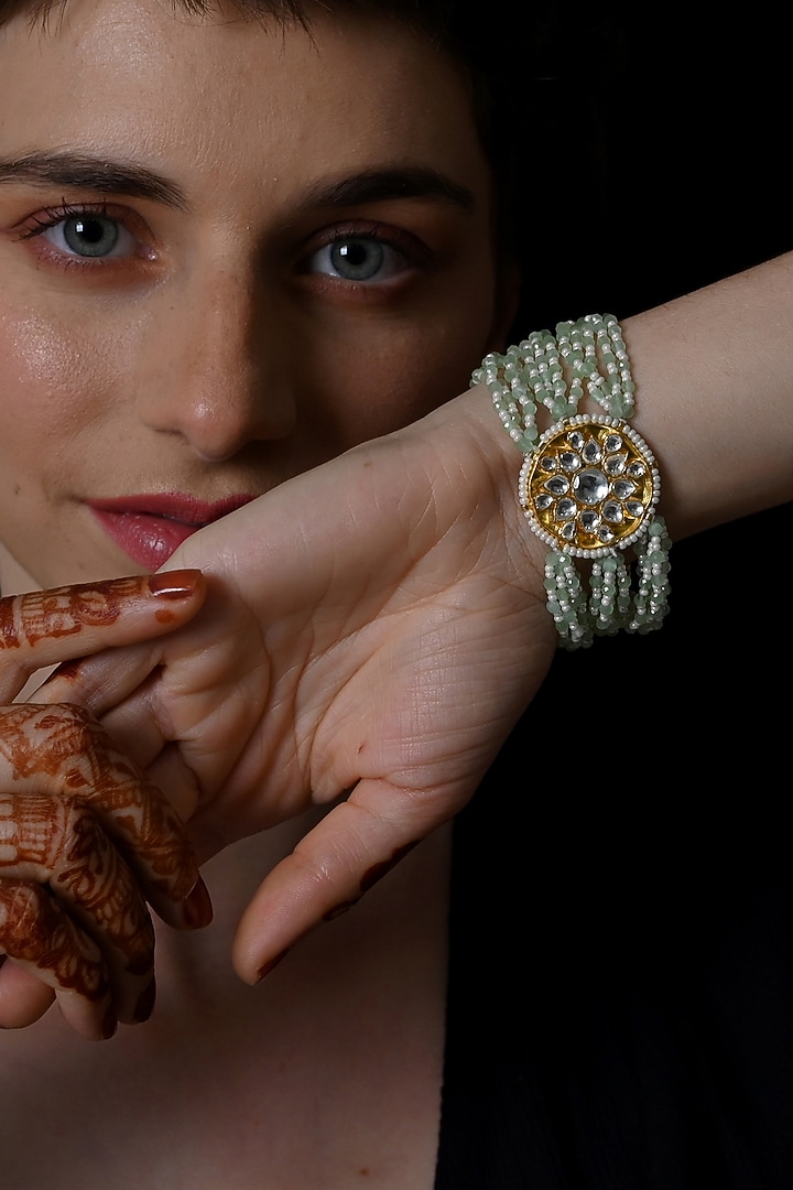 Gold Plated Jadau Kundan Polki Bracelet by Shlok Jewels at Pernia's Pop Up Shop