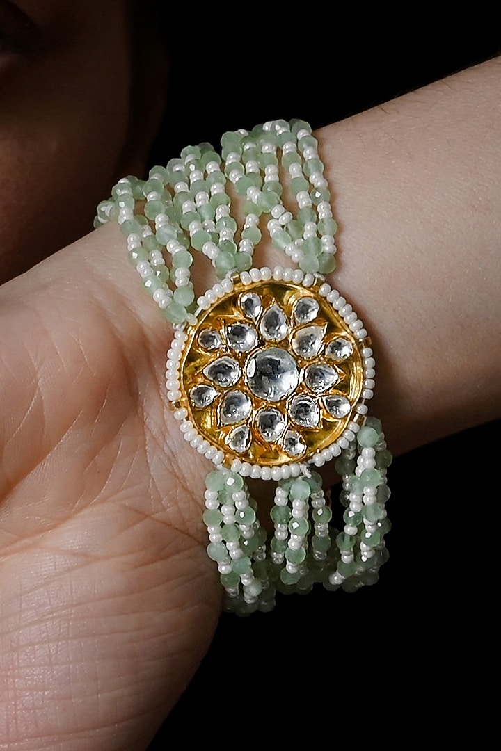 Gold Plated Jadau Kundan Polki Bracelet by Shlok Jewels at Pernia's Pop Up Shop