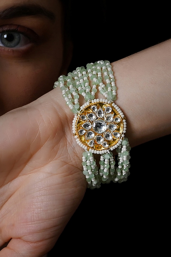 Gold Plated Jadau Kundan Polki Bracelet by Shlok Jewels at Pernia's Pop Up Shop