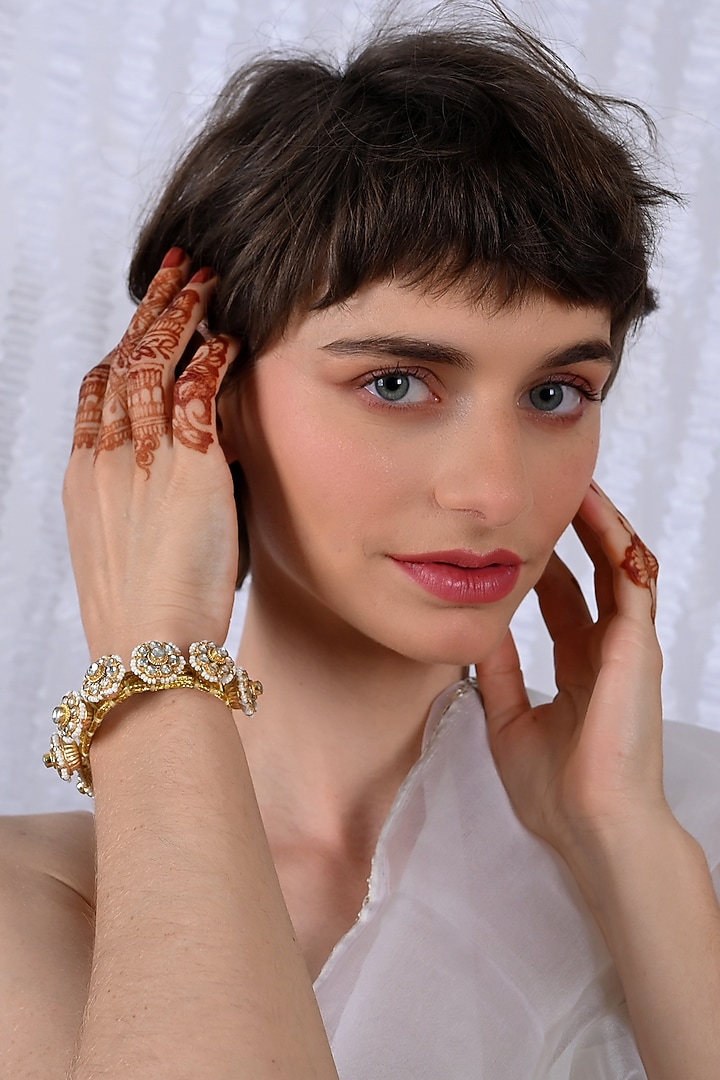 Gold Plated Jadau Kundan Polki Bracelet by Shlok Jewels at Pernia's Pop Up Shop