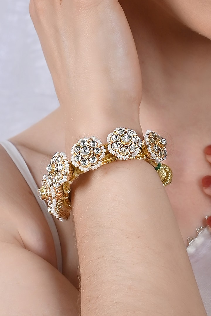 Gold Plated Jadau Kundan Polki Bracelet by Shlok Jewels at Pernia's Pop Up Shop