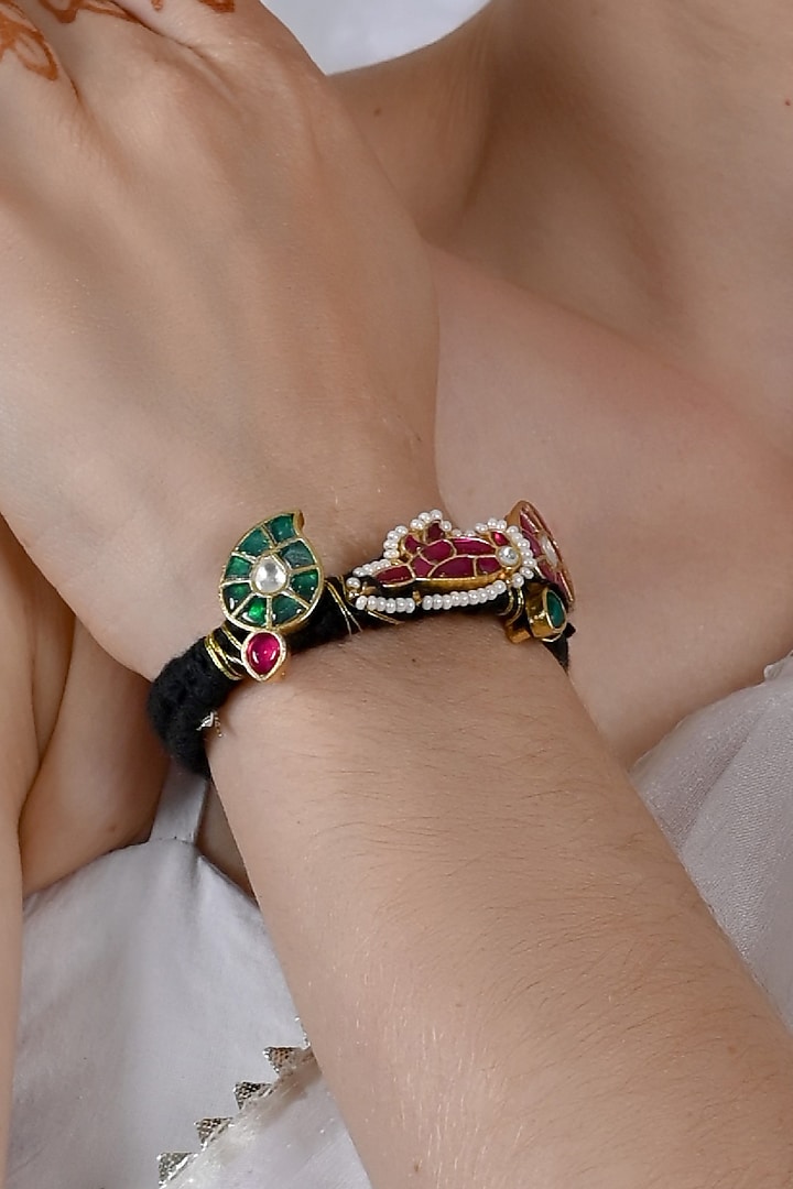 Gold Plated Multi-Colored Jadau Kundan Polki Bracelet by Shlok Jewels at Pernia's Pop Up Shop