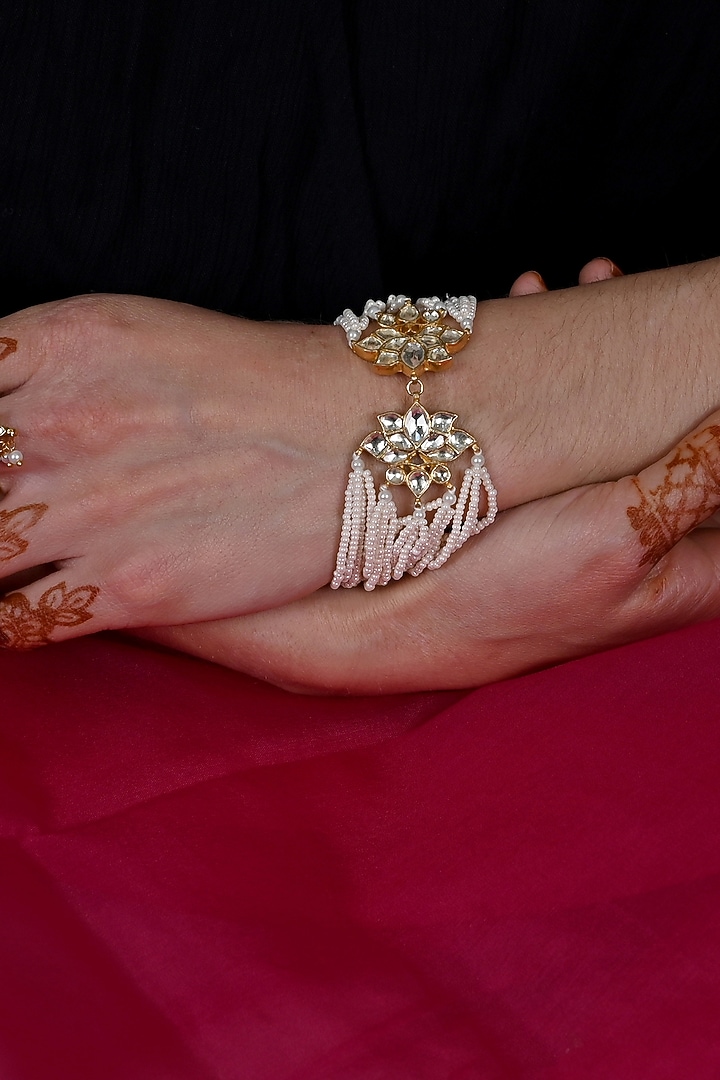 Gold Plated Jadau Kundan Polki Bracelet by Shlok Jewels at Pernia's Pop Up Shop