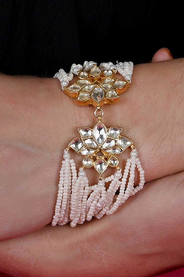 Gold Plated Jadau Kundan Polki Bracelet by Shlok Jewels at Pernia's Pop Up Shop