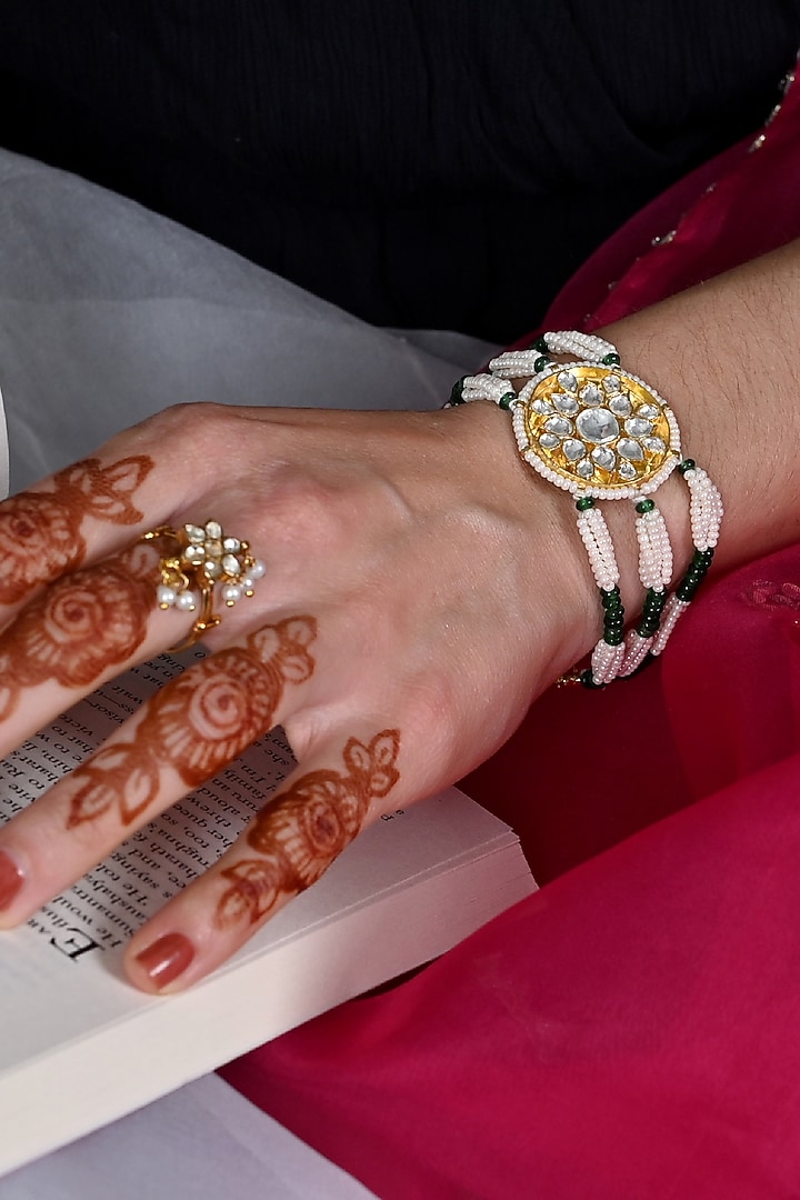 Gold Plated Jadau Kundan Polki Bracelet by Shlok Jewels at Pernia's Pop Up Shop