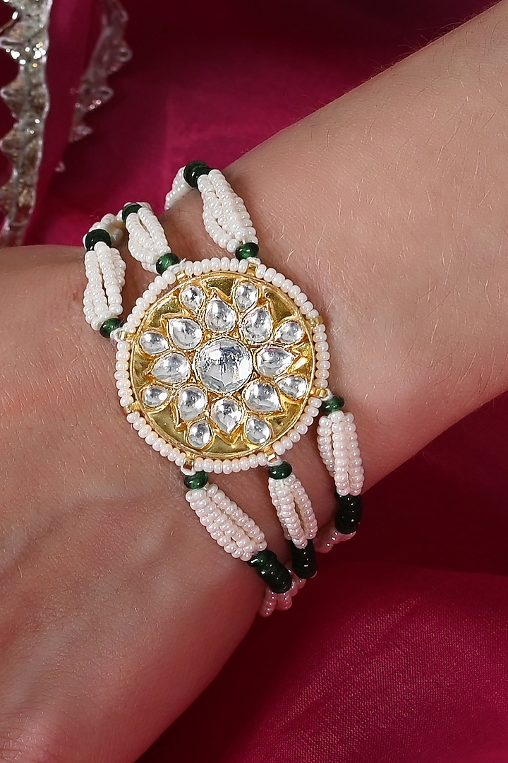 Gold Plated Jadau Kundan Polki Bracelet by Shlok Jewels at Pernia's Pop Up Shop