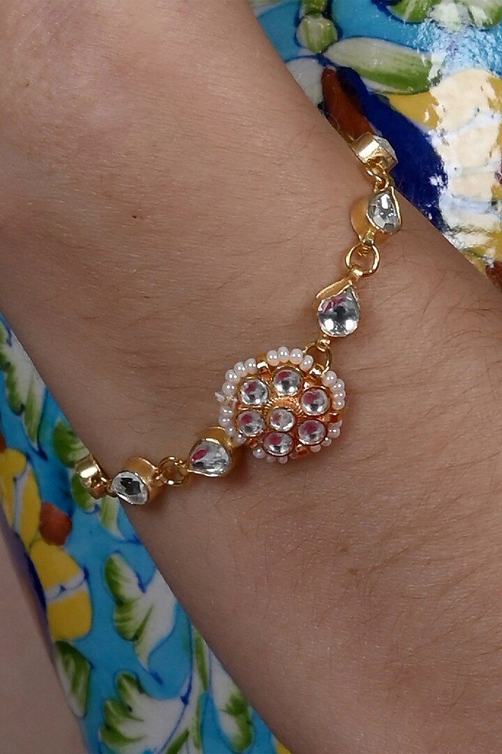 Gold Plated Jadau Kundan Polki Bracelet by Shlok Jewels at Pernia's Pop Up Shop
