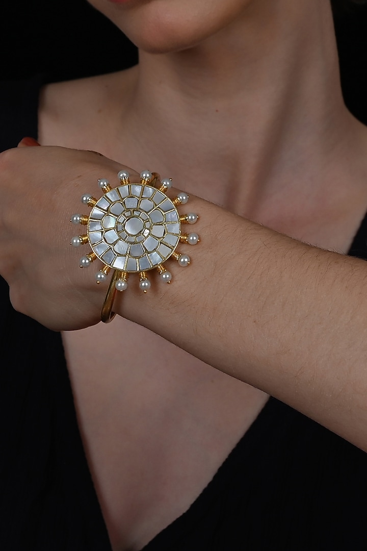Gold Plated Mother Of Pearl Bracelet by Shlok Jewels at Pernia's Pop Up Shop