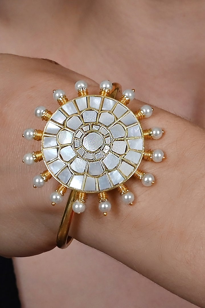 Gold Plated Mother Of Pearl Bracelet by Shlok Jewels at Pernia's Pop Up Shop