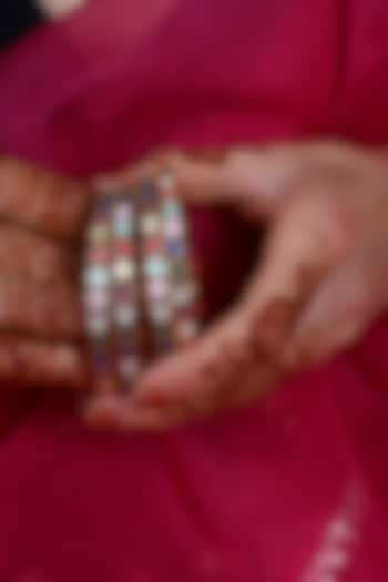 Gold Plated Multi-Colored Jadau Kundan Polki Bangles (Set Of 4) by Shlok Jewels at Pernia's Pop Up Shop