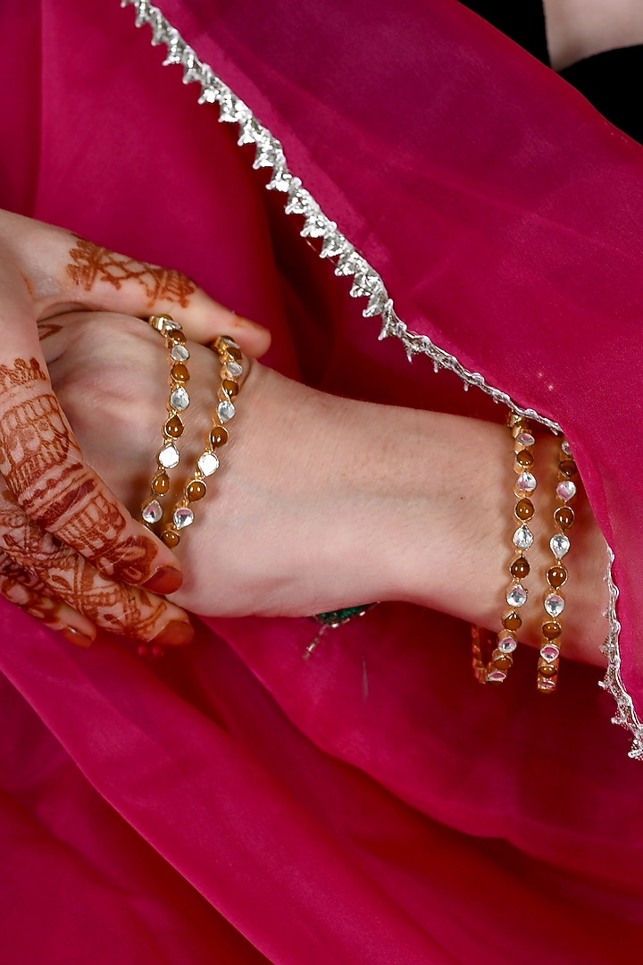 Gold Plated Multi-Colored Jadau Kundan Polki Bangles (Set Of 4) by Shlok Jewels at Pernia's Pop Up Shop