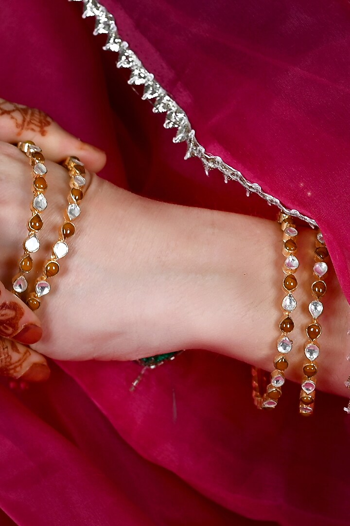 Gold Plated Multi-Colored Jadau Kundan Polki Bangles (Set Of 4) by Shlok Jewels at Pernia's Pop Up Shop