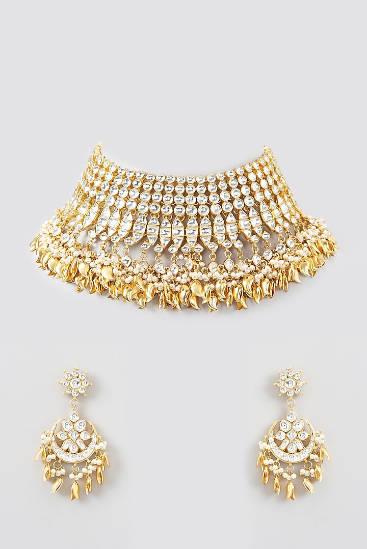 Gold Plated Imitation Kundan Necklace Set by Shlok Jewels at Pernia's Pop Up Shop