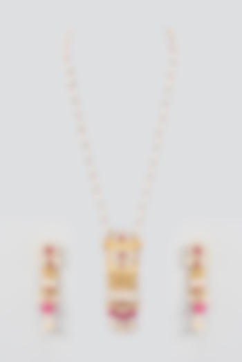 Gold Plated Imitation Kundan Long Necklace Set by Shlok Jewels