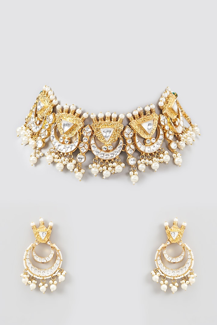 Gold Plated Imitation Kundan Choker Necklace Set by Shlok Jewels