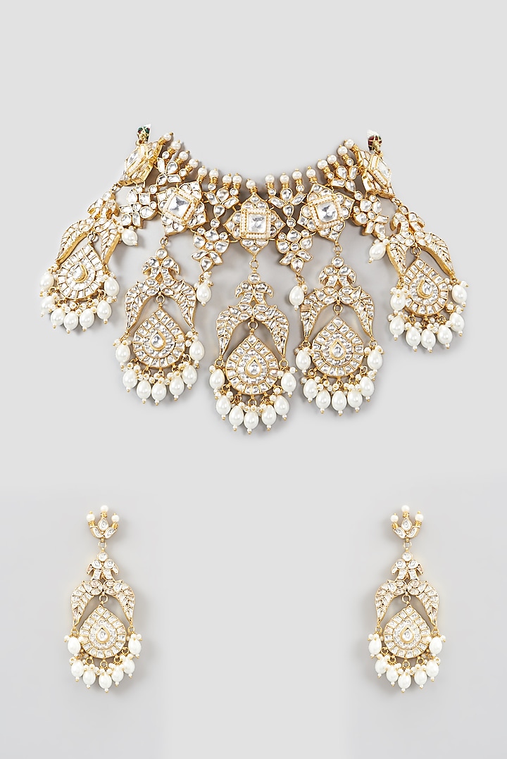 Gold Plated Imitation Kundan Necklace Set by Shlok Jewels