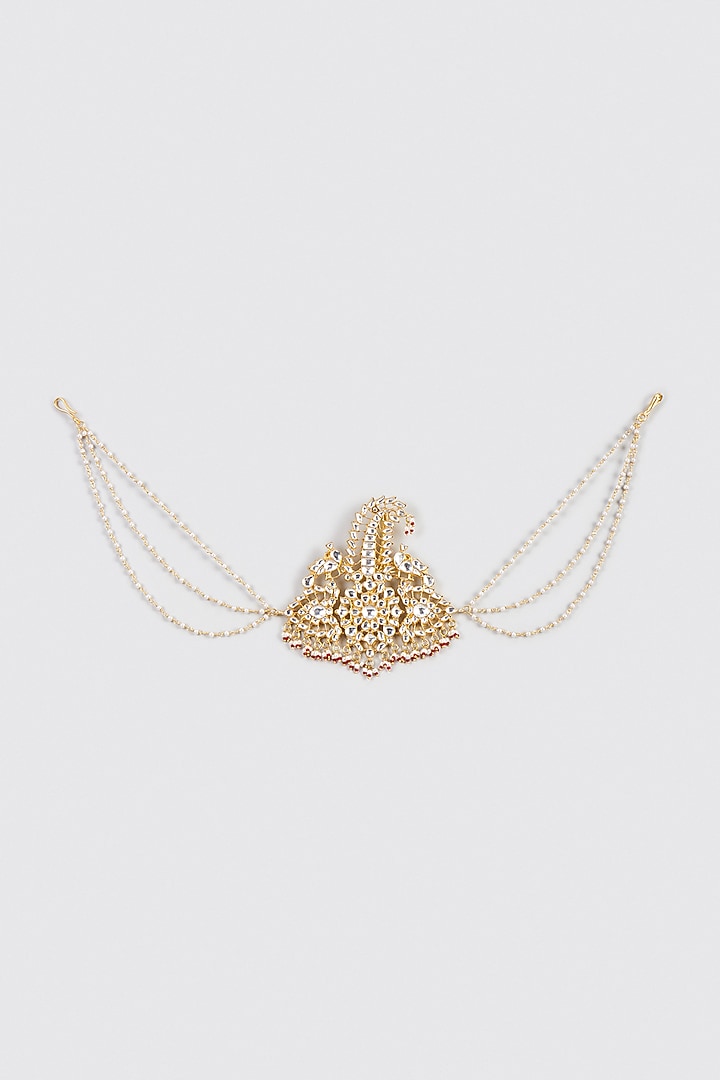 Gold Plated Kundan & Semi Precious Stone Kilagi by Shlok Jewels Men at Pernia's Pop Up Shop