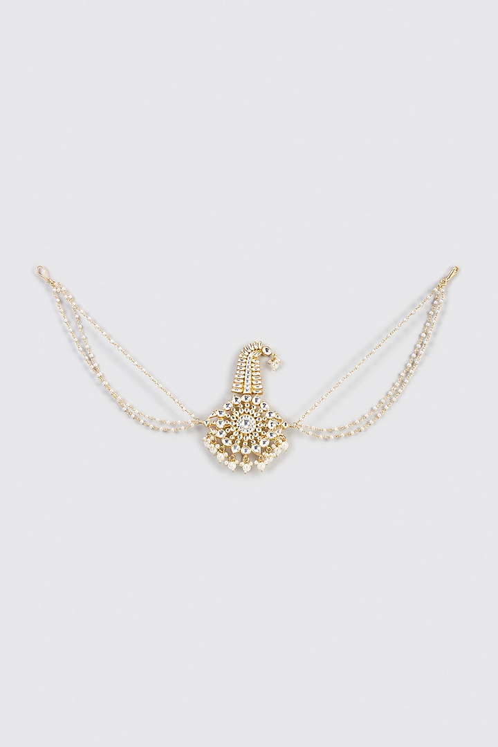Gold Plated Kundan & Semi Precious Stone Kilagi by Shlok Jewels Men at Pernia's Pop Up Shop