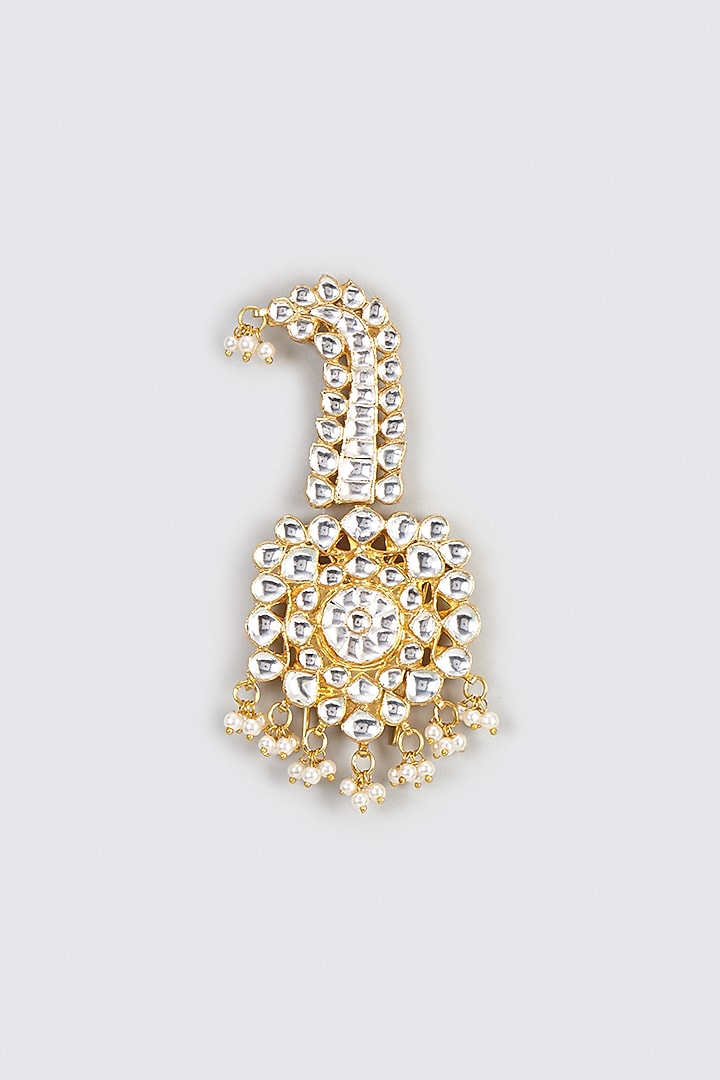 Gold Plated Kundan & Semi Precious Stone Kilagi by Shlok Jewels Men at Pernia's Pop Up Shop