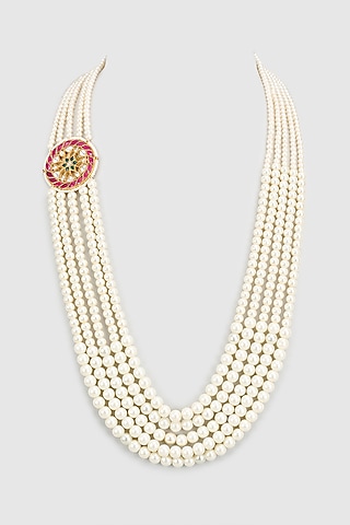 Gold Plated Kundan Polki & Semi Precious Stone Mala by Shlok Jewels Men