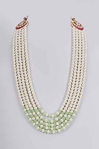 Gold Plated Kundan Polki & Pearl Mala by Shlok Jewels Men