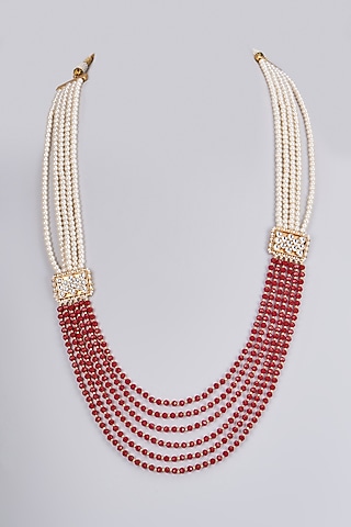 Gold Plated Kundan Polki & Pearl Mala by Shlok Jewels Men