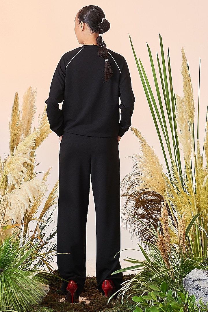 Black Embroidered Sweatshirt by Shahin Mannan at Pernia's Pop Up Shop