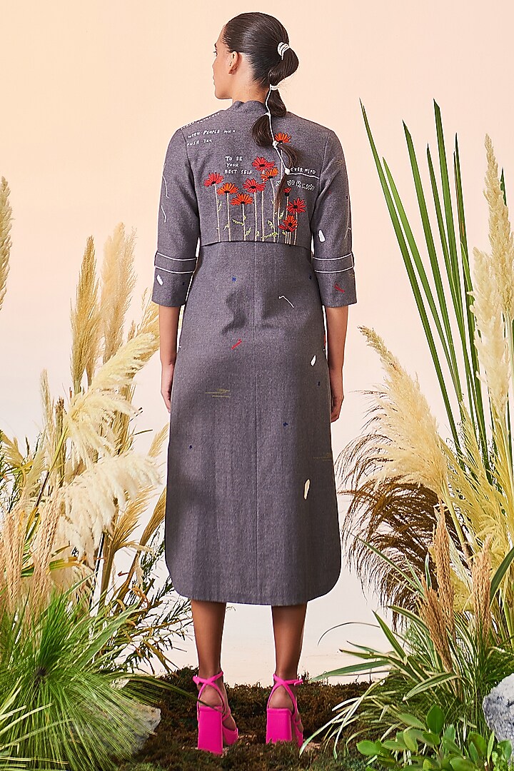 Grey Embroidered Midi Cocktail Dress by Shahin Mannan at Pernia's Pop Up Shop