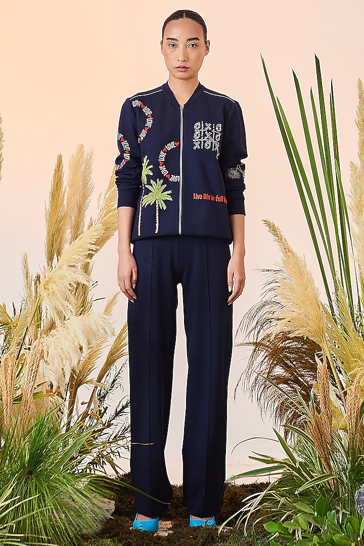 Navy Blue Embroidered Co-Ord Set by Shahin Mannan at Pernia's Pop Up Shop