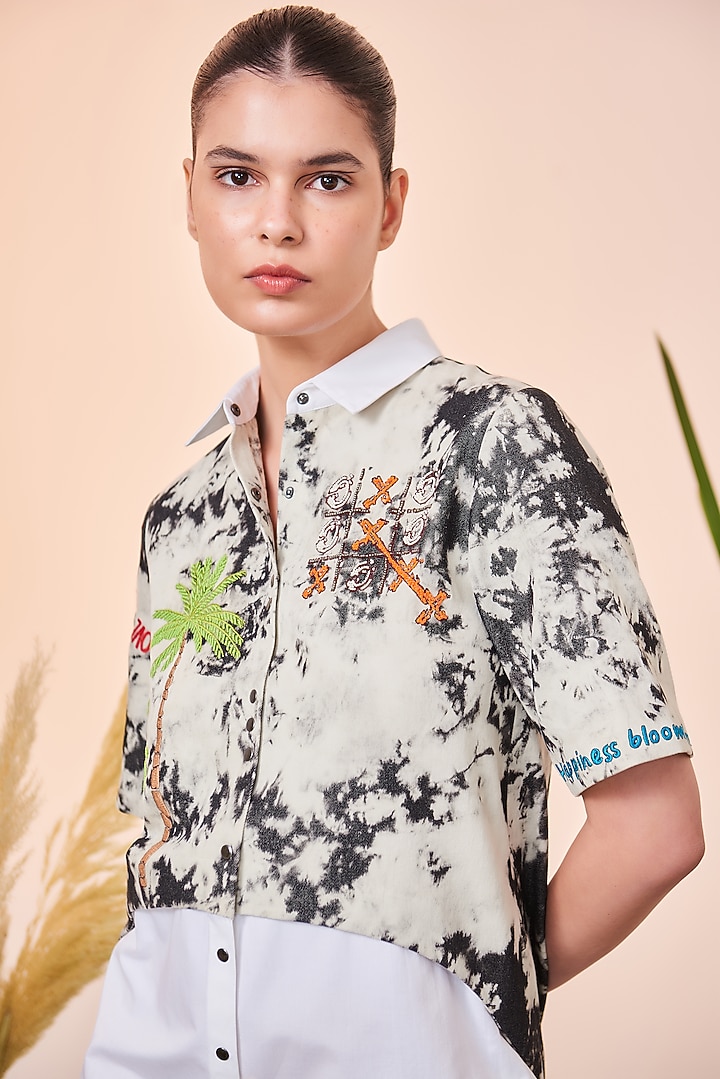 Grey Cloud Wash Embroidered Vacation Dress by Shahin Mannan at Pernia's Pop Up Shop
