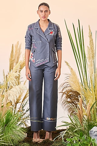 Grey Embroidered Co-Ord Set by Shahin Mannan