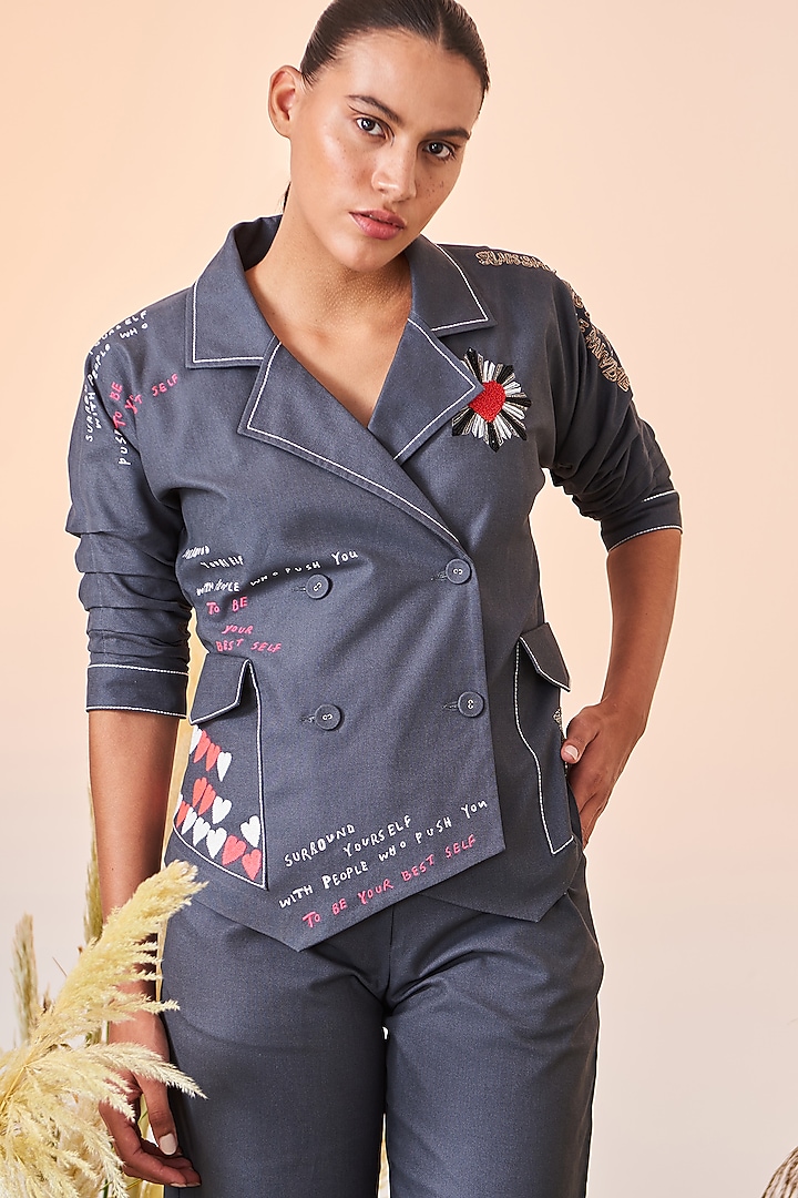 Grey Embroidered Co-Ord Set by Shahin Mannan at Pernia's Pop Up Shop