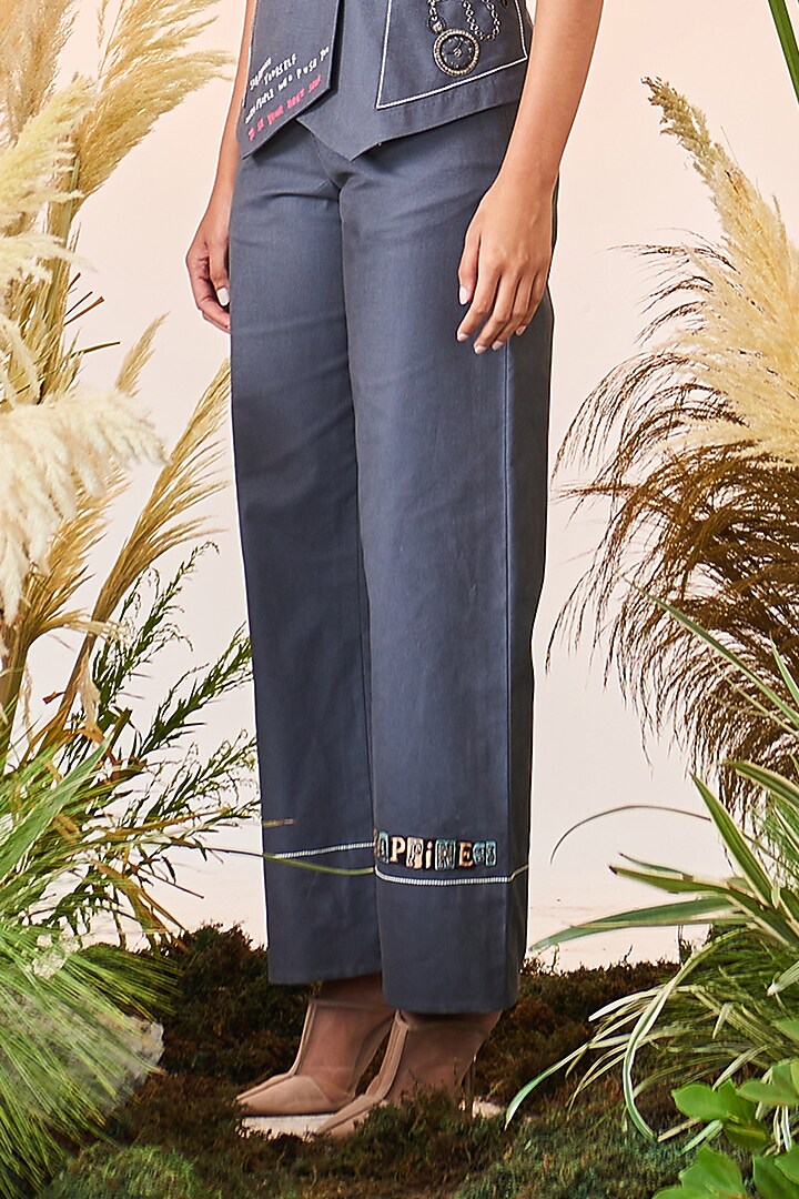 Grey Embroidered Pants by Shahin Mannan at Pernia's Pop Up Shop